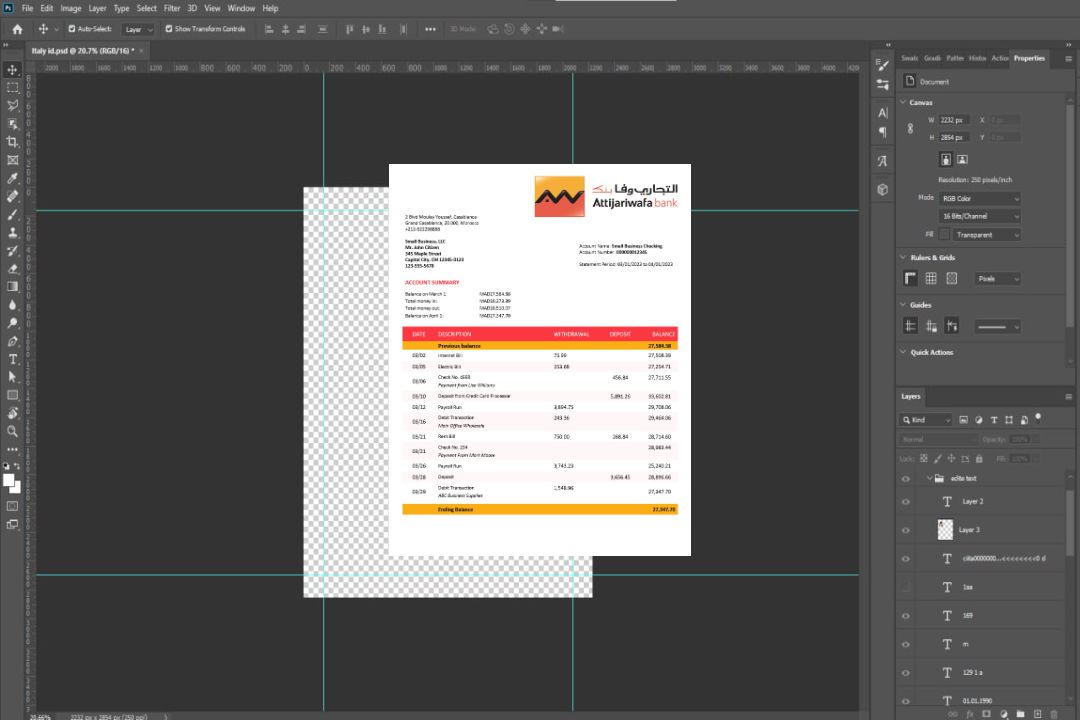 Modèle Word et PDF de relevé d'activité d'Attijariwafa Bank template